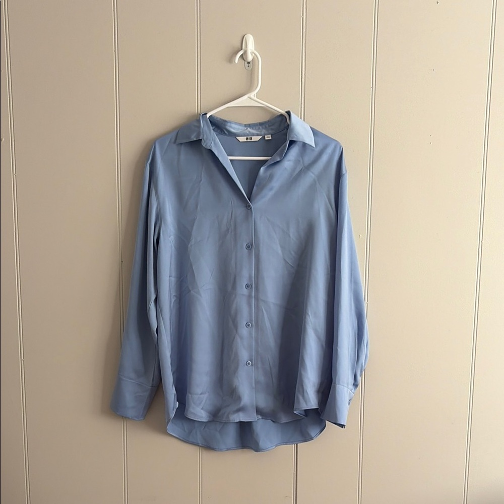 UNIQLO Light Blue Satin Button-Up Shirt